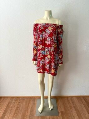 Almost Famous Brand Red Floral Off Shoulder Dress- Small